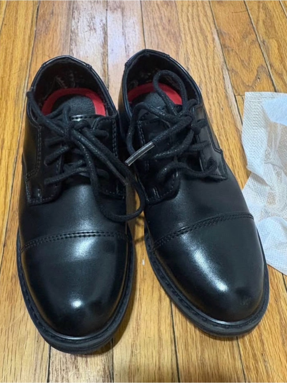Little boys size 10 Black Lace-Up Dress Shoes - Classic Cap Toe